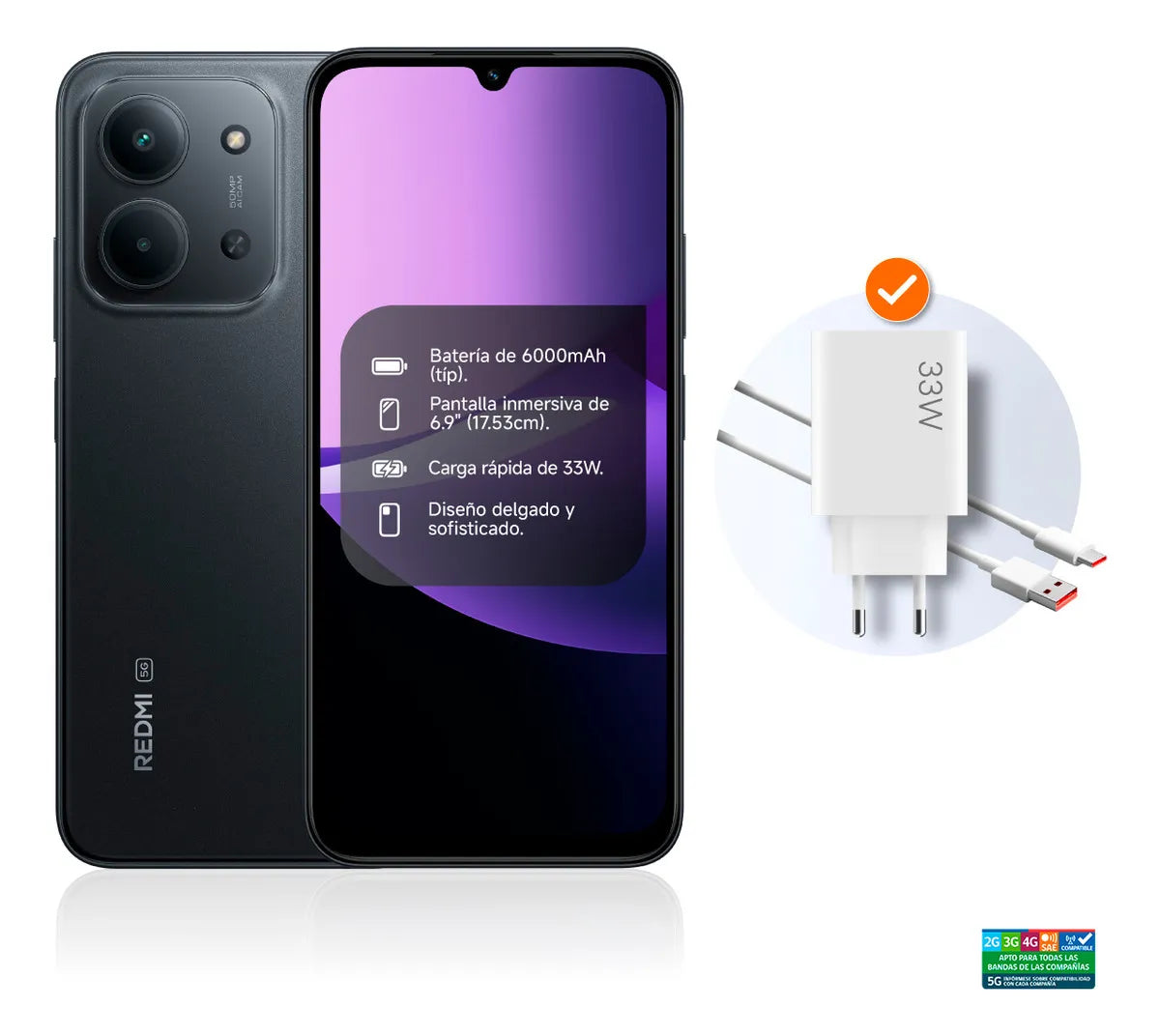 Celular Xiaomi Redmi 15c 5g Black 4gb Ram 256 Rom Negro