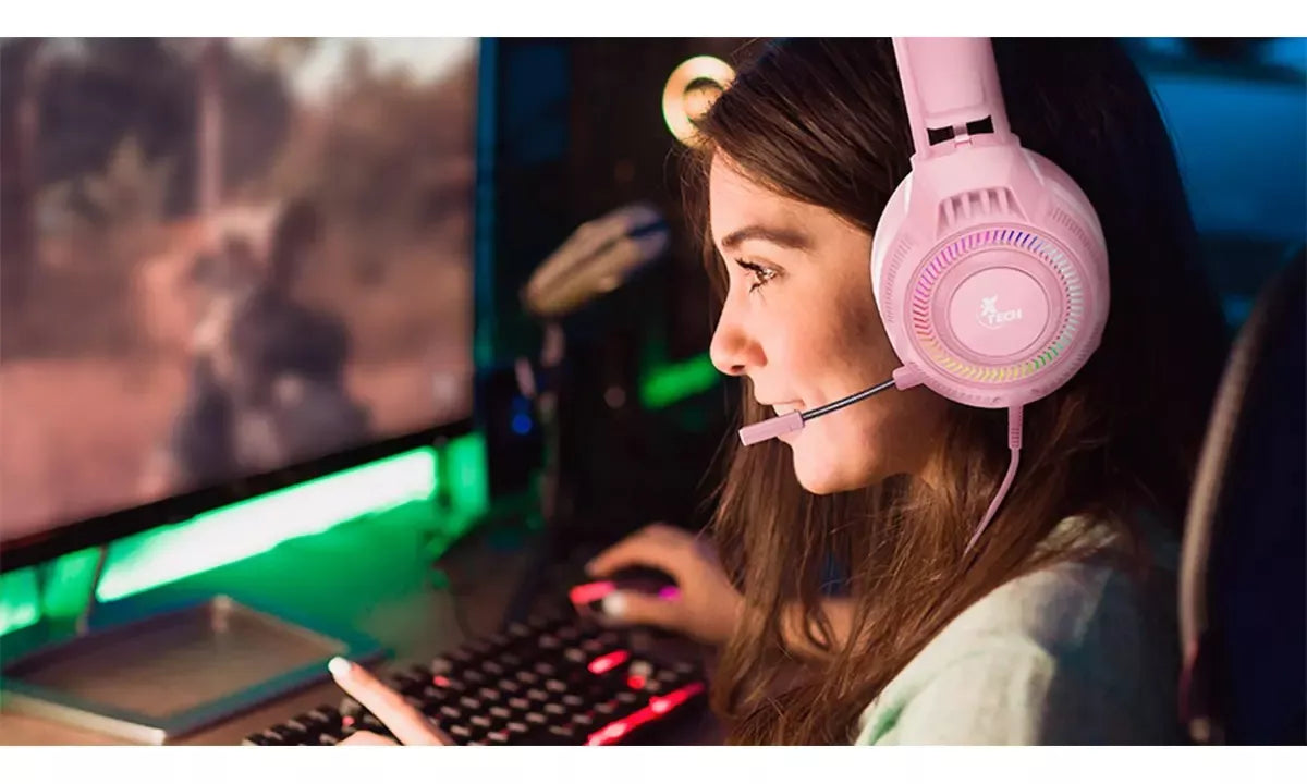 Auriculares Estéreo Gamer Xtech Luz Led 3.5mm Rosa Xth-564