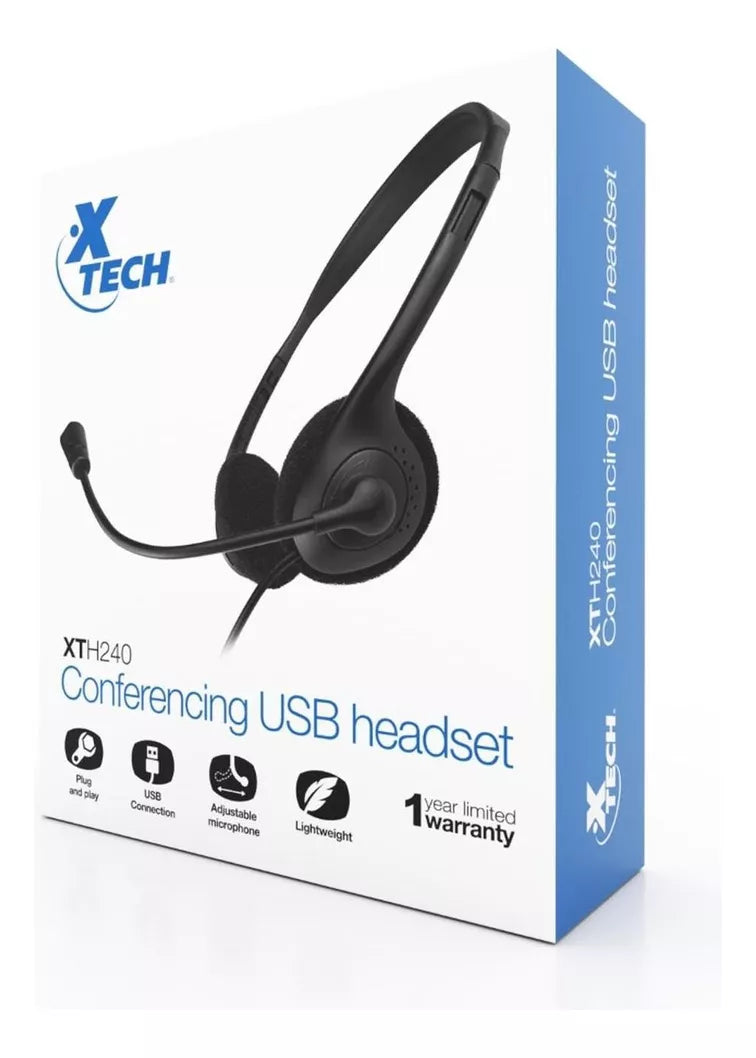 Audifonos Con Cable Microfono Usb Conferencia Xtech Xth-240 Color Negro