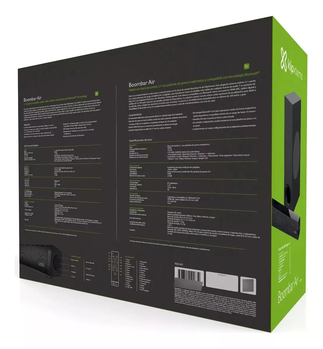 Barra De Sonido Klip Xtreme Boombar Air, Subwoofer Bluetooth KSB-301