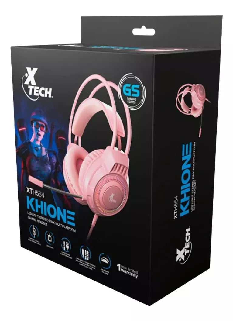 Auriculares Estéreo Gamer Xtech Luz Led 3.5mm Rosa Xth-564