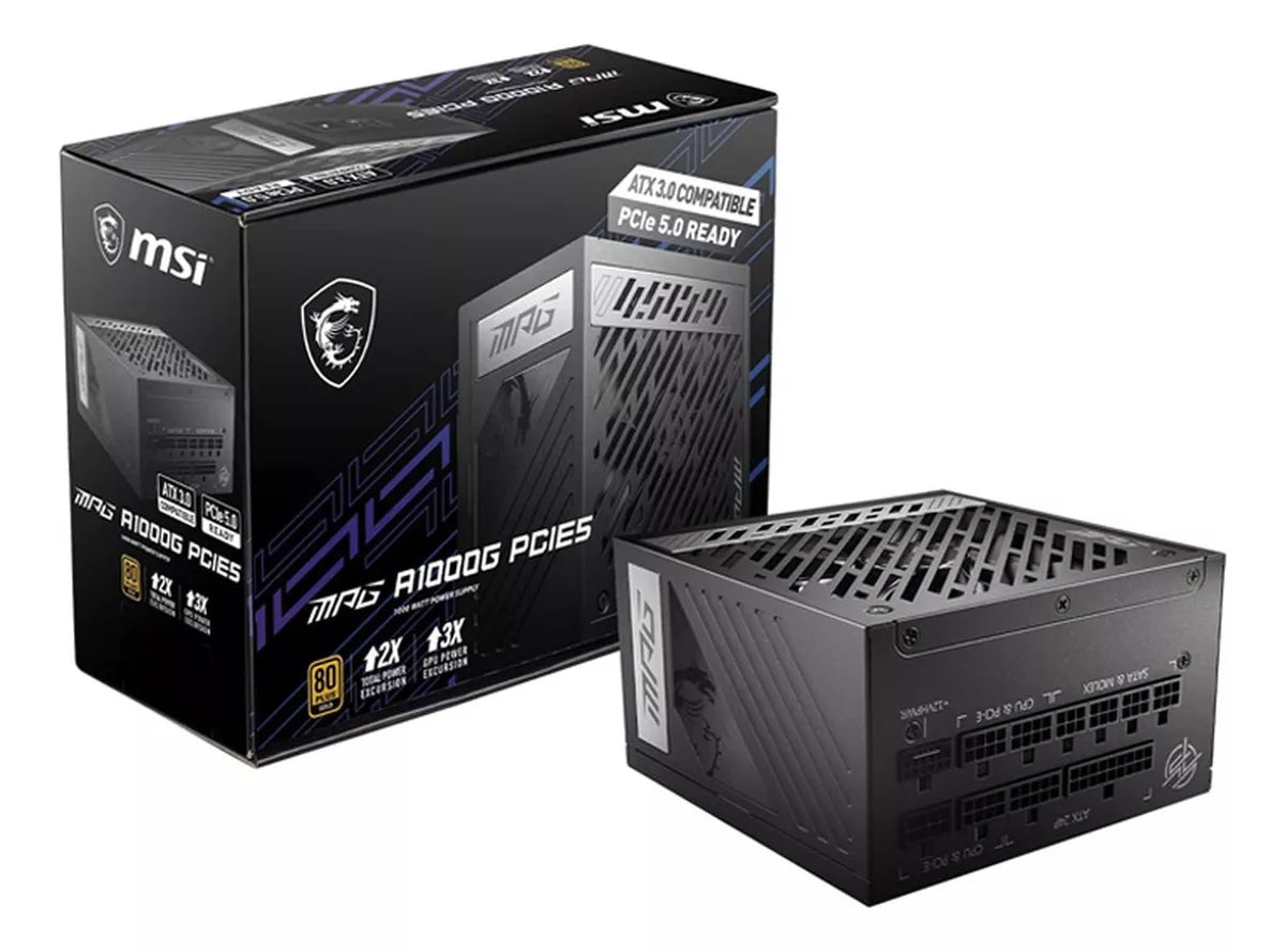 Fuente De Poder 1000w Msi Mpg A1000g Pcie5 80+ Gold Modular Color Negro