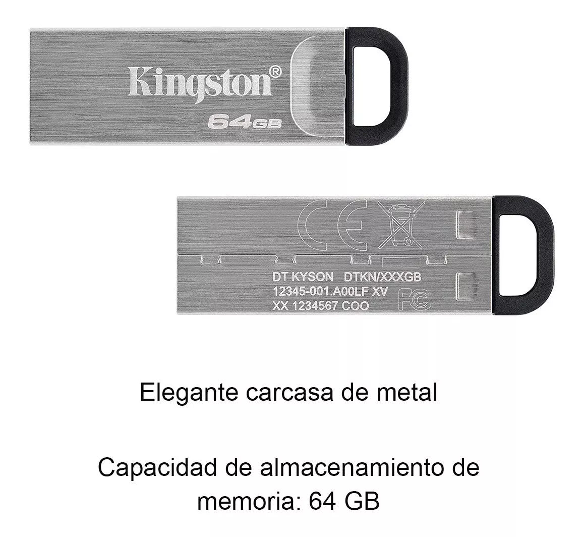 Memoria Usb 64gb Kingston 3.2 Metal Alta Velocidad Dtkn/64gb Color Negro