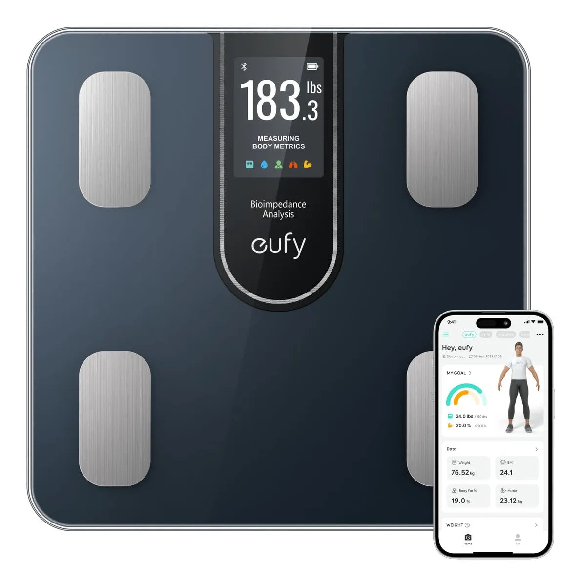 Báscula Inteligente Eufy C20, Pantalla a Color 3,36”, para Google Fit y Apple Health, Pesa Digital de Grasa Corporal de Alta Precisión