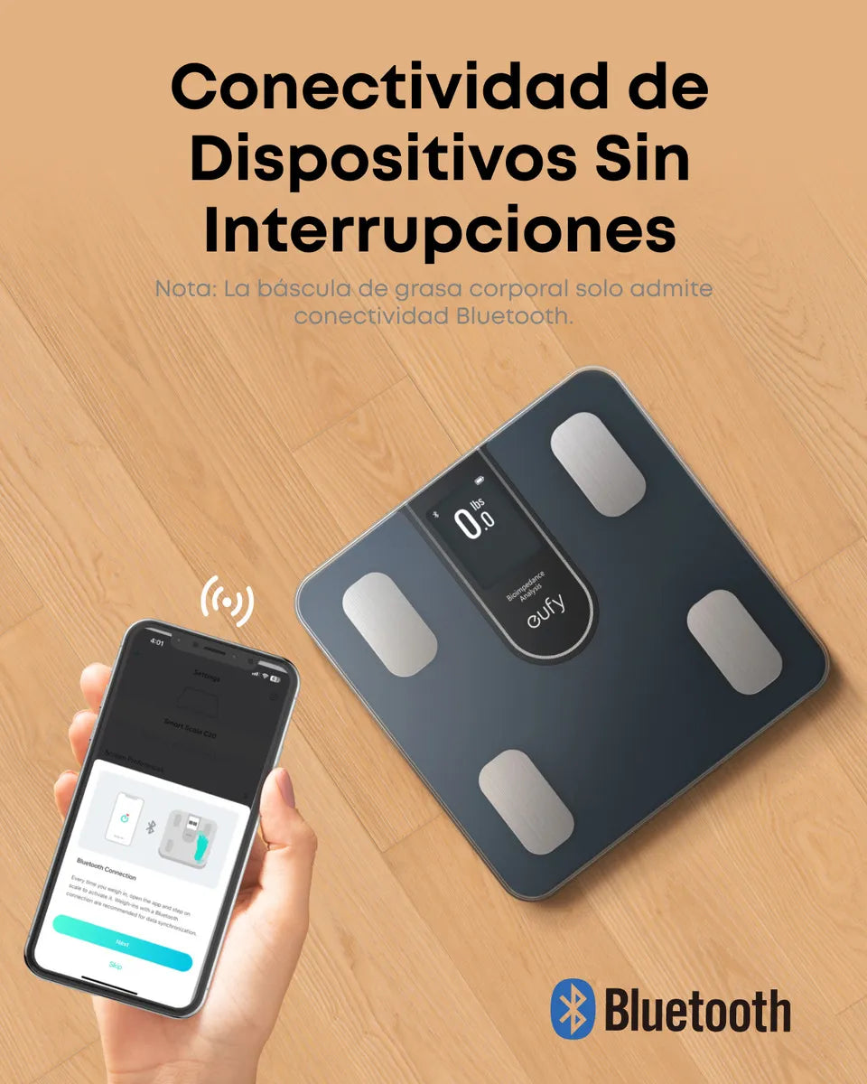 Báscula Inteligente Eufy C20, Pantalla a Color 3,36”, para Google Fit y Apple Health, Pesa Digital de Grasa Corporal de Alta Precisión