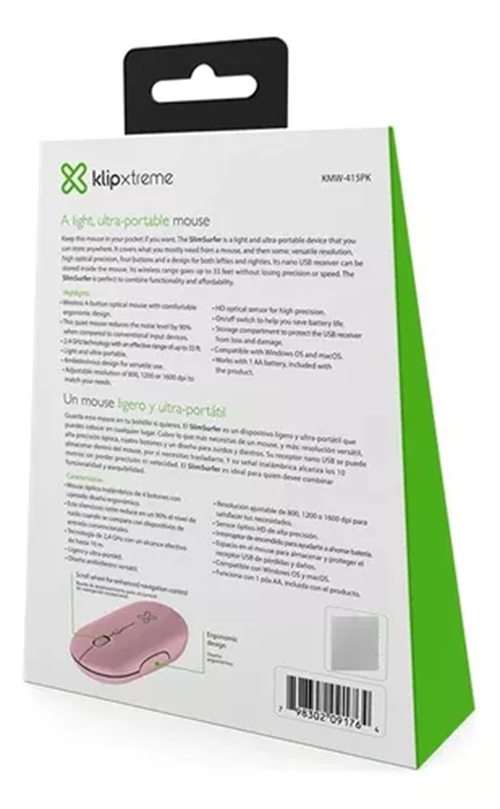 Mouse Inalámbrico Klip Xtreme Slimsurfer, Usb, 1600 Dpi