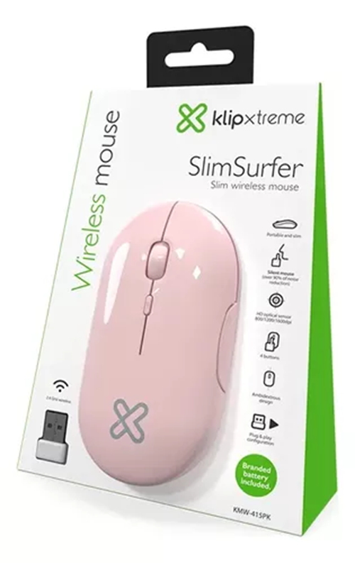 Mouse Inalámbrico Klip Xtreme Slimsurfer, Usb, 1600 Dpi